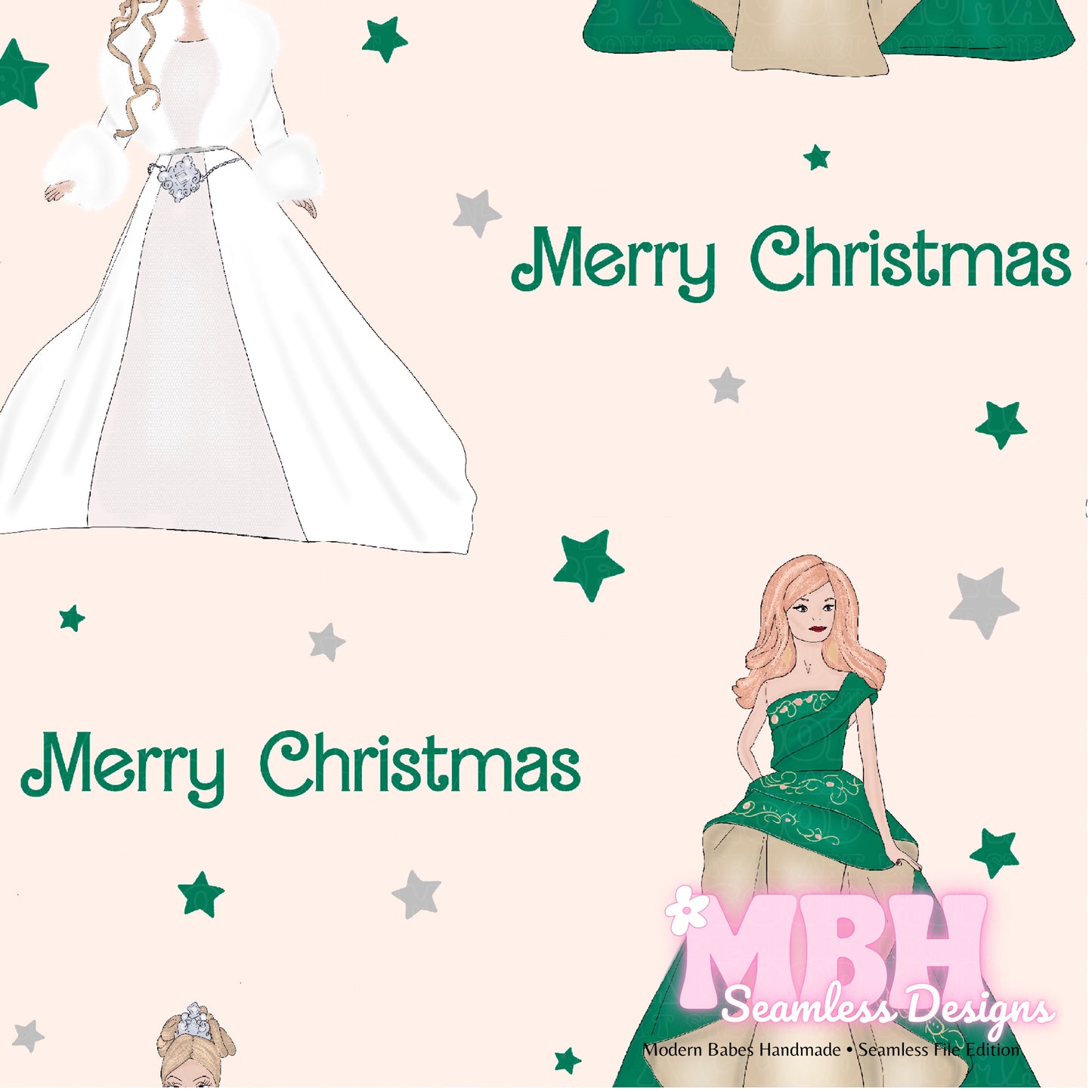 Merry Christmas Barbie Assorted Colorways Seamless Pattern