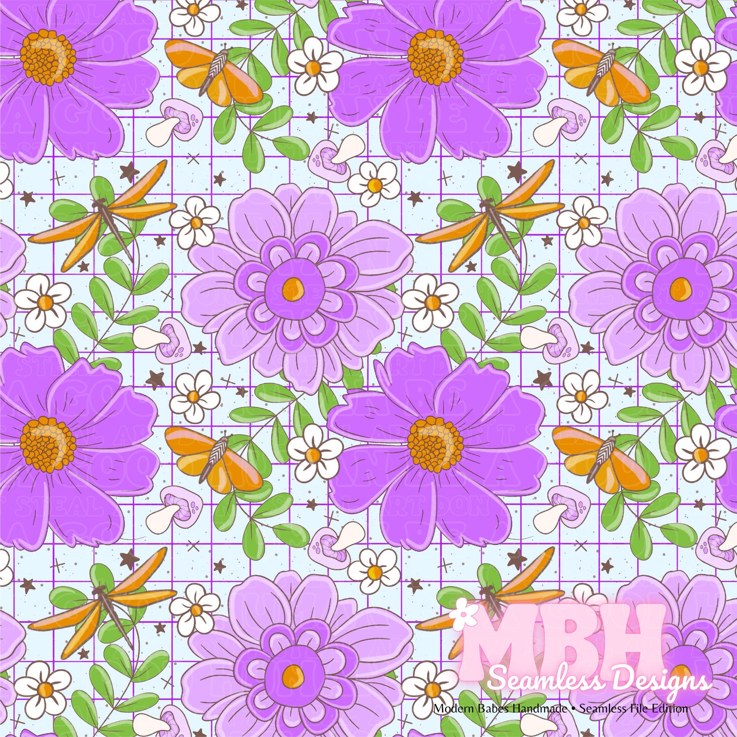GRID Purple Haze Floral Seamless Pattern MULTIPLE COLORWAYS