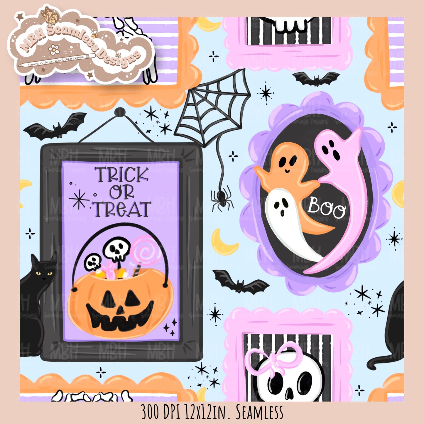 Spooky Frames Seamless Pattern // PNG // Assorted Colorway Options