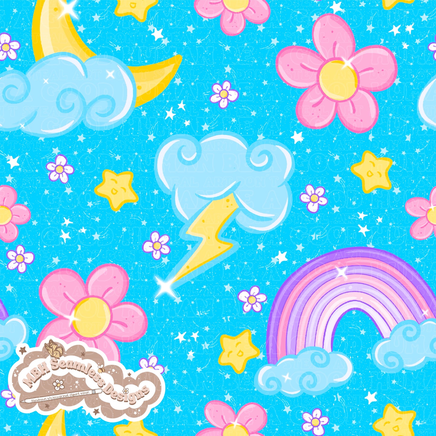 Starry Floral Rainbow Skies Seamless Pattern MULTIPLE COLORWAYS