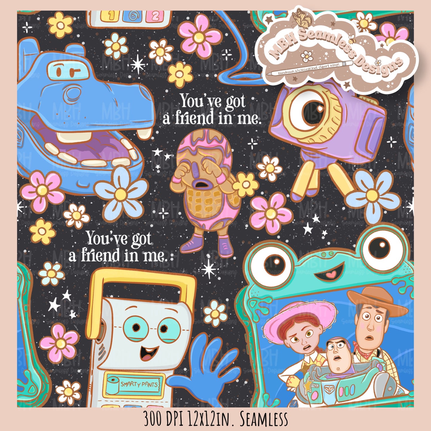 Boho Toys5 Seamless Pattern // SUB PNG // Multiple Colorway Options