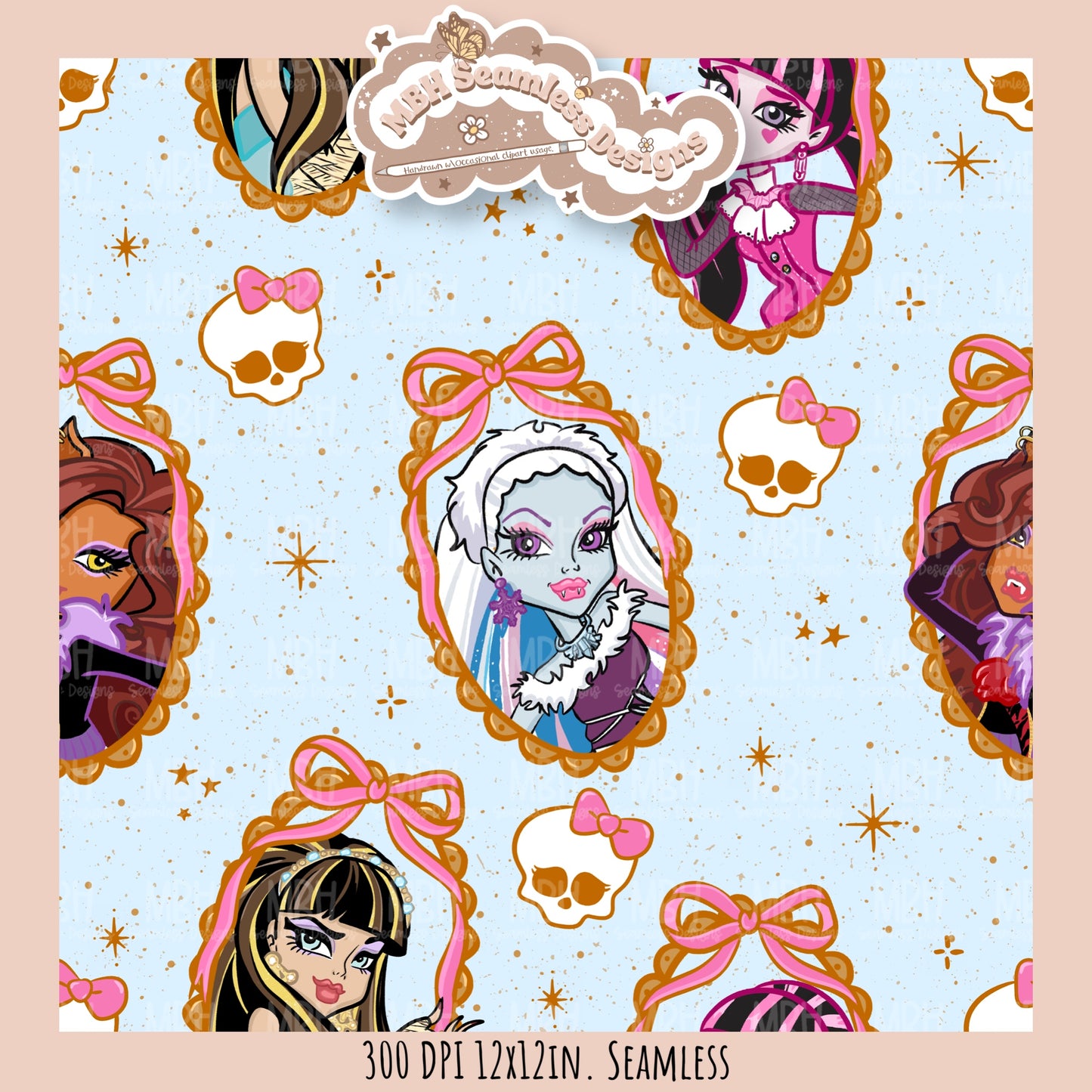 Monster High Coquette Frames Seamless Pattern • PNG • Assorted Colorway Options