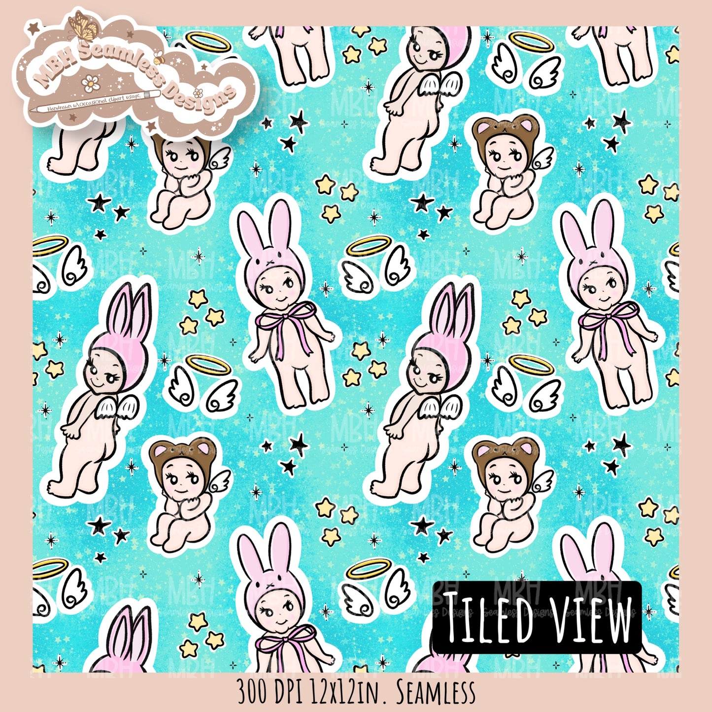 Starry Sonny Angels Seamless Pattern // Assorted Colorway Options