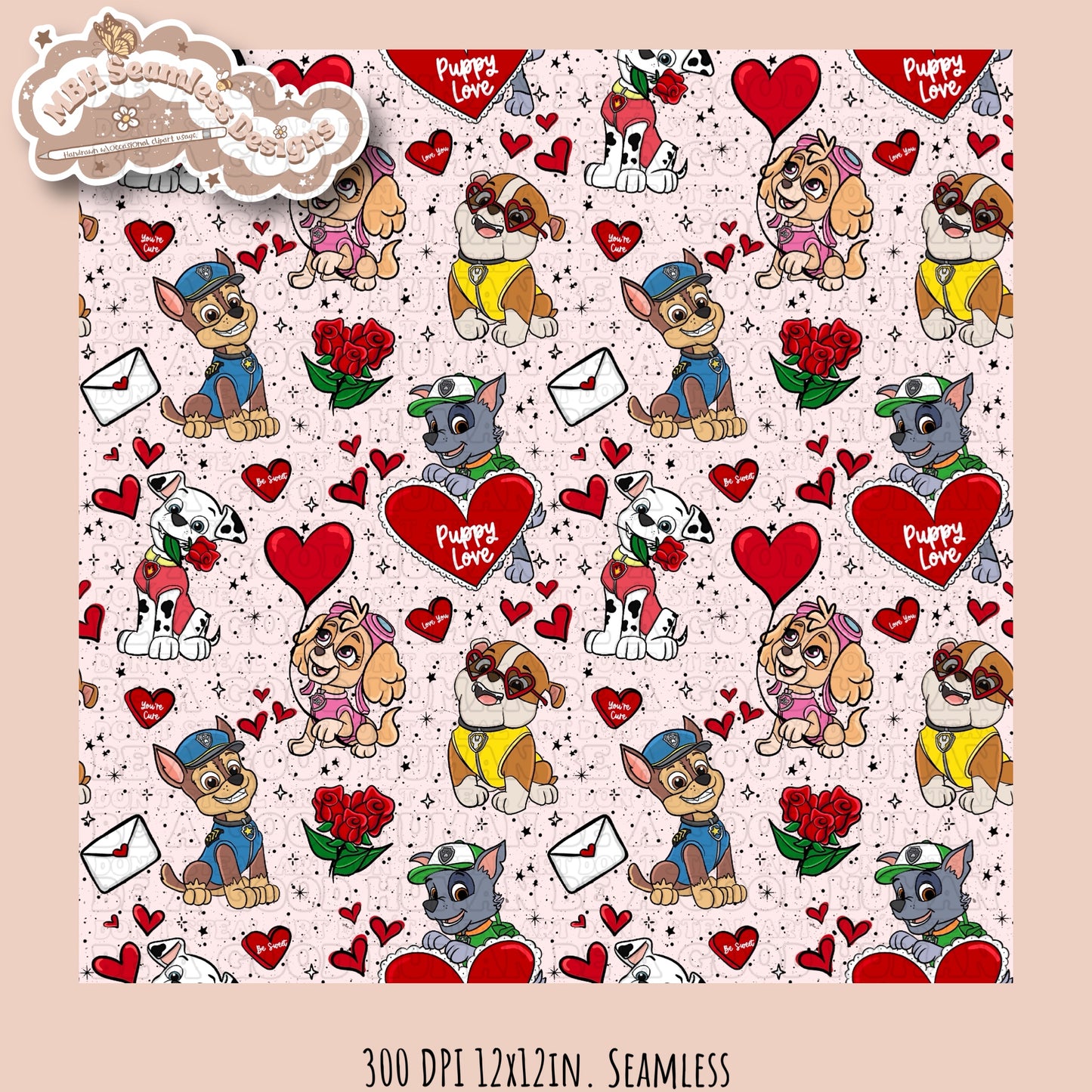 Puppy Love Seamless Pattern & PNG Multiple Colorway Options