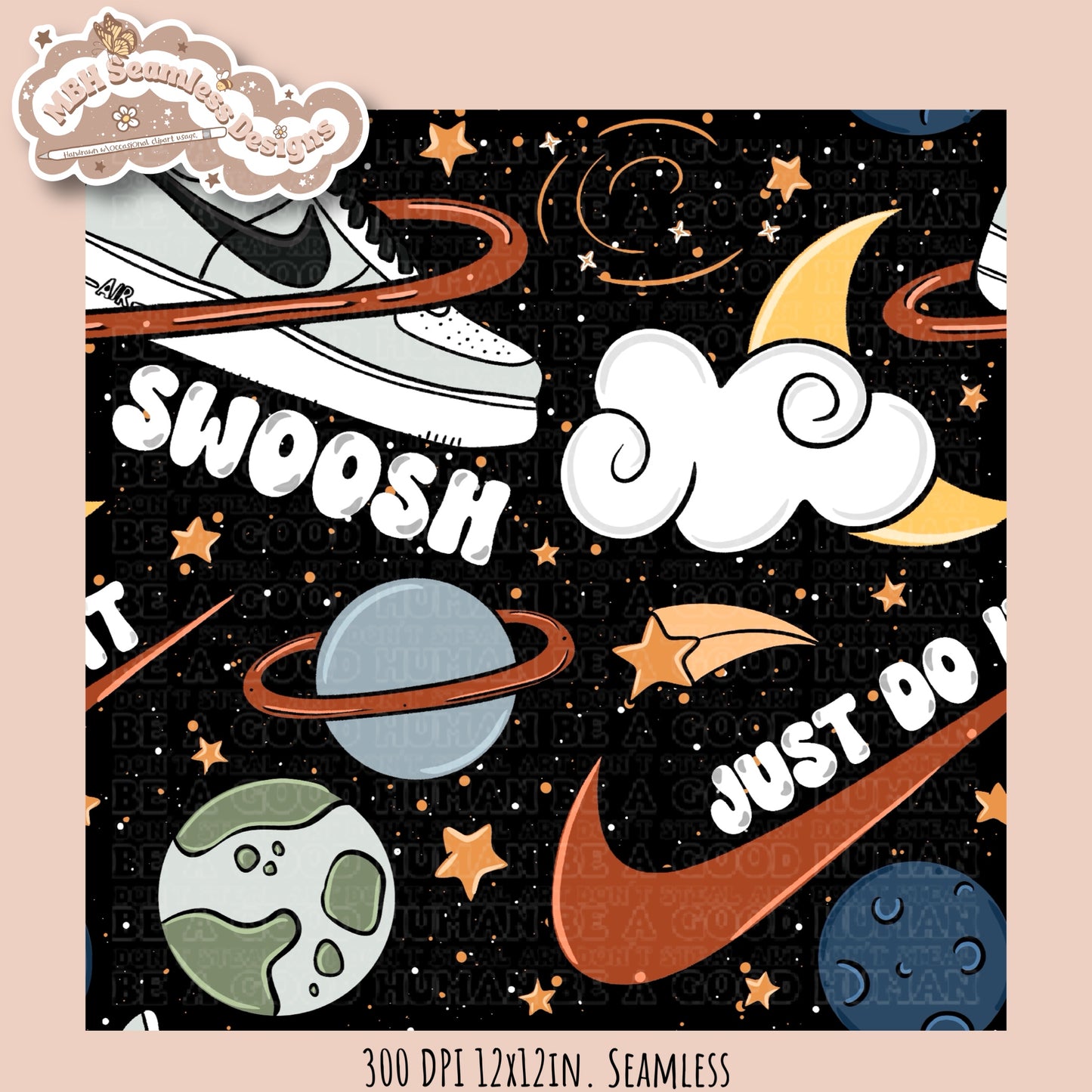 Swoosh Galaxy Seamless Pattern & PNG MULTIPLE COLORWAYS