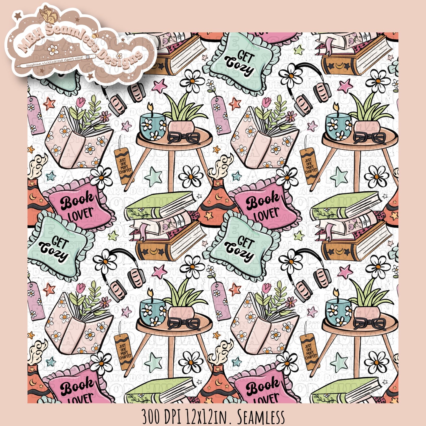 Cozy Spring Books Seamless Pattern & PNG•MULTIPLE COLORWAYS