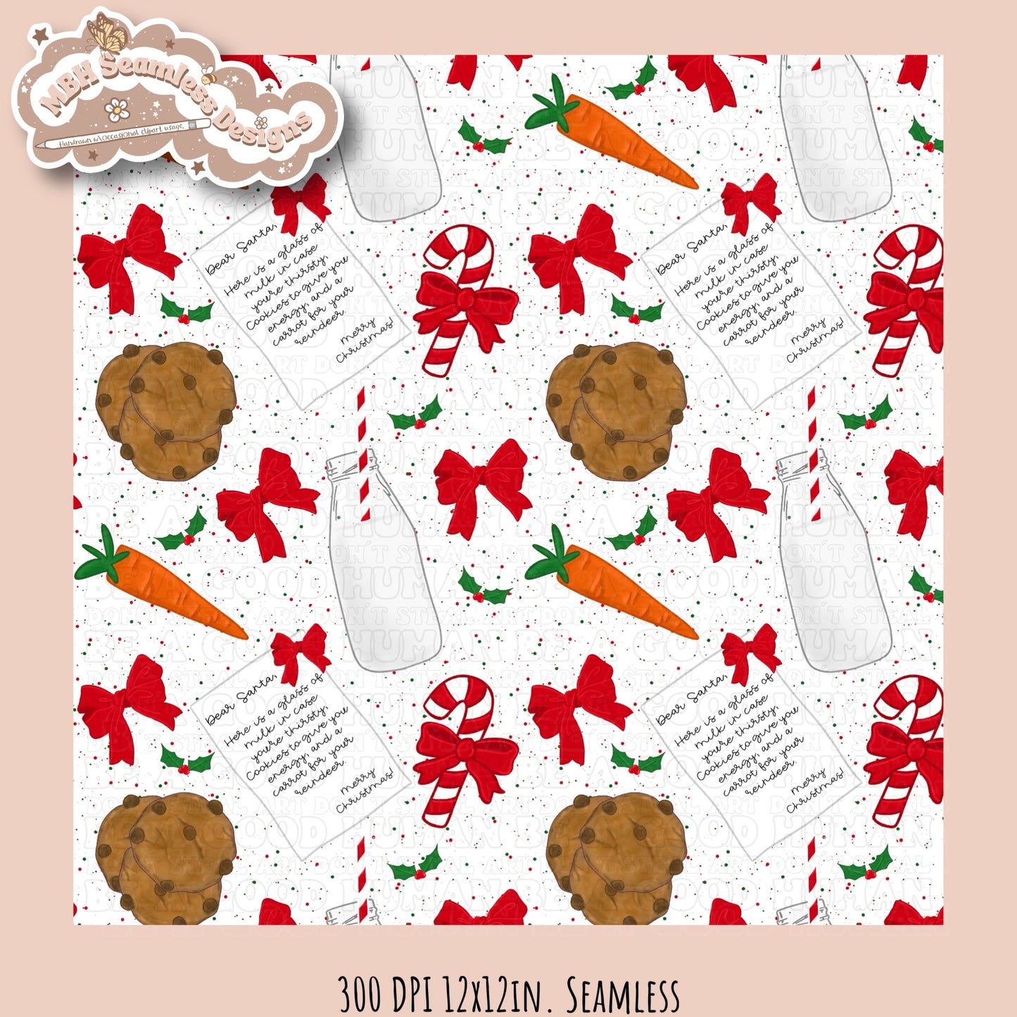 Dear Santa Milk & Cookies Seamless Pattern & PNG MULTIPLE COLORWAYS