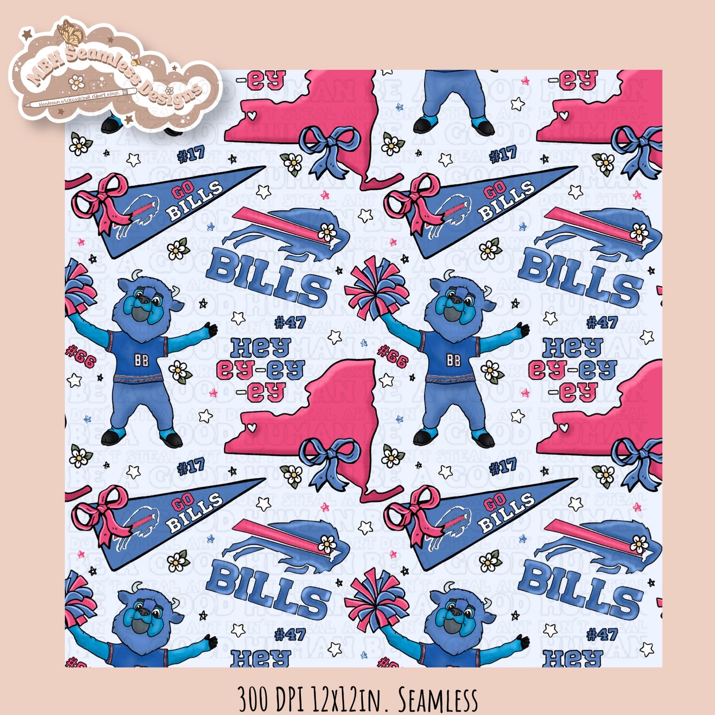 Bills x Daisies Football Seamless Pattern // Assorted Colorways