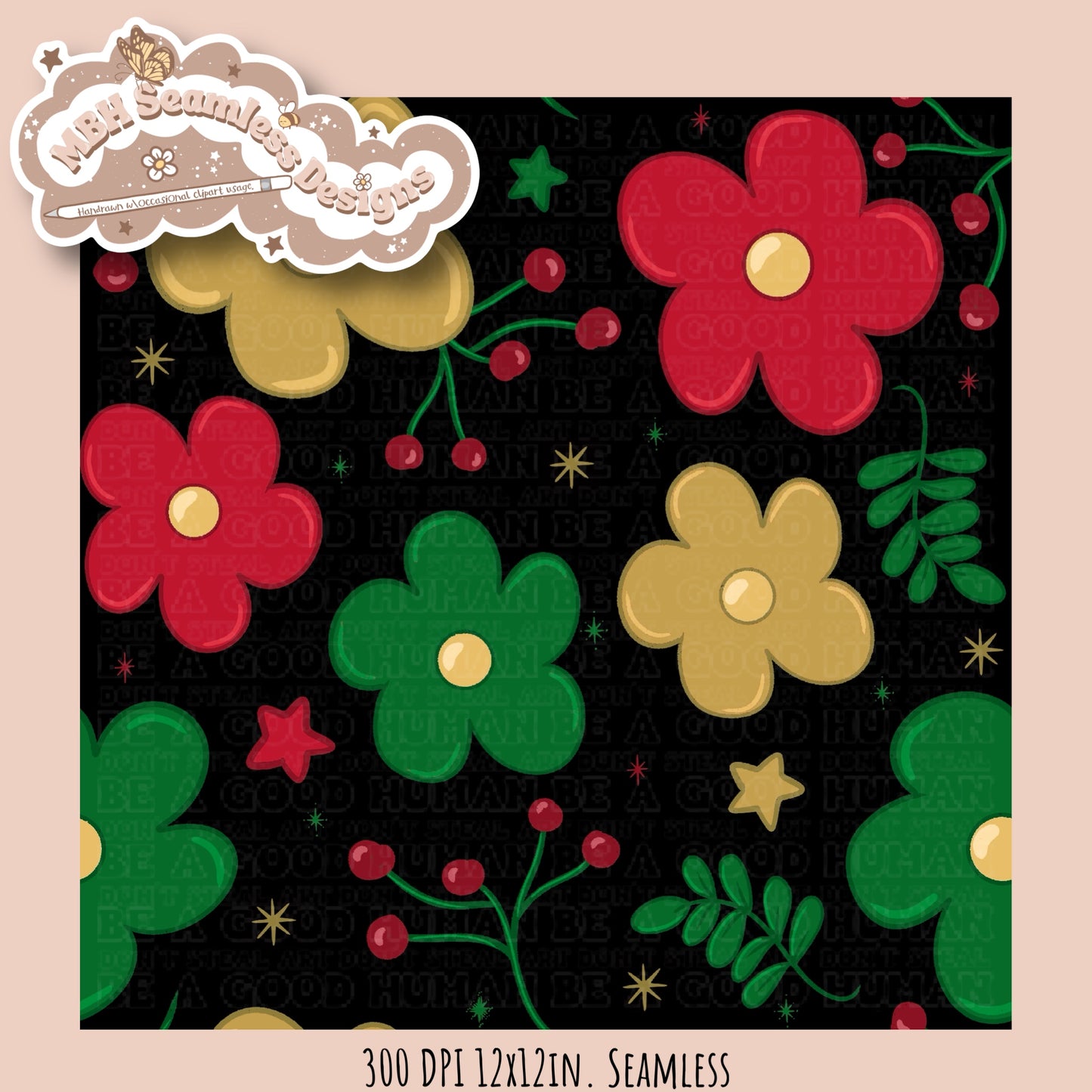 Winter Holiday Floral Seamless MULTIPLE COLORWAYS