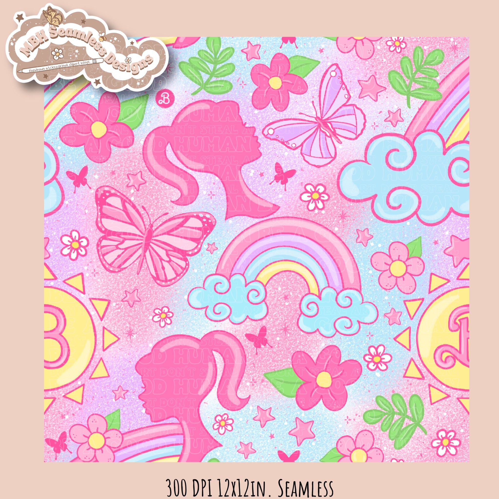 Seem Less Barbie Pattern Non TM Spring Barbie Seamless Pattern MULTIPLE COLORWAYS – MBH Seamless ...
