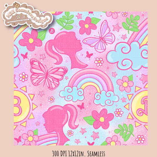 Non TM Spring Barbie Seamless Pattern MULTIPLE COLORWAYS