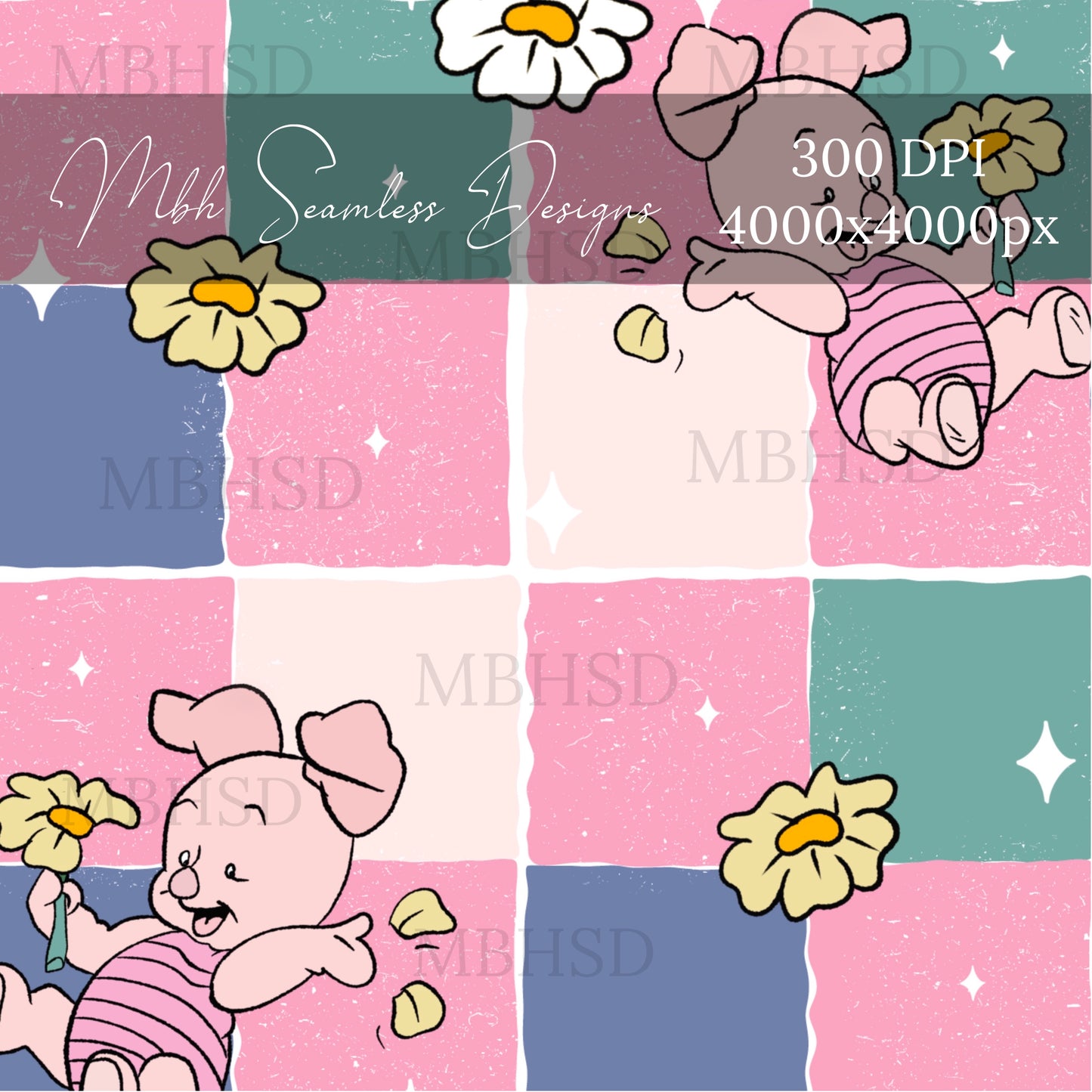 Pig Checkered Floral