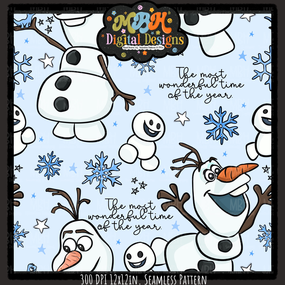 Olaf Seamless Pattern // PNG // Assorted Colorways