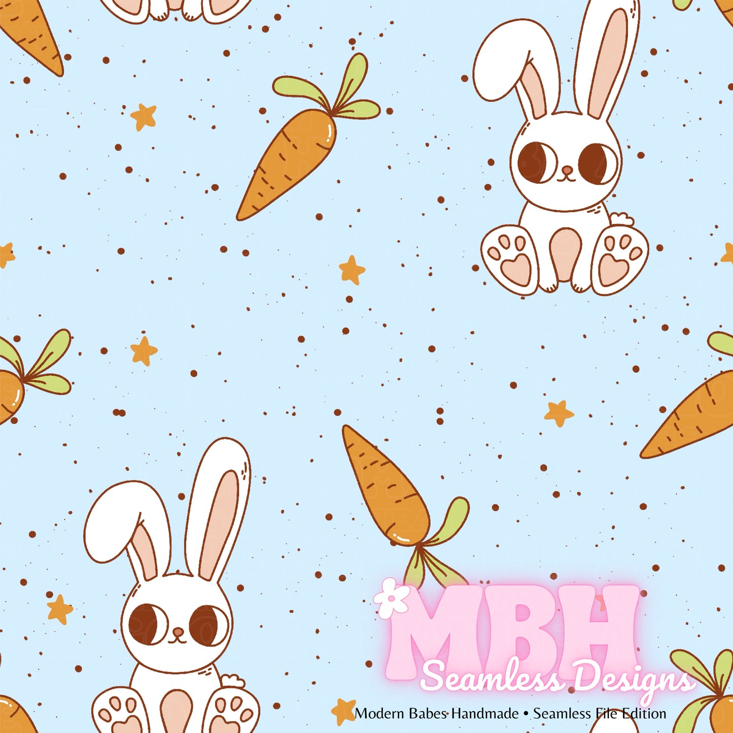 Cute Starry Bunny Carrots SPEX Seamless Pattern Multiple Colorways