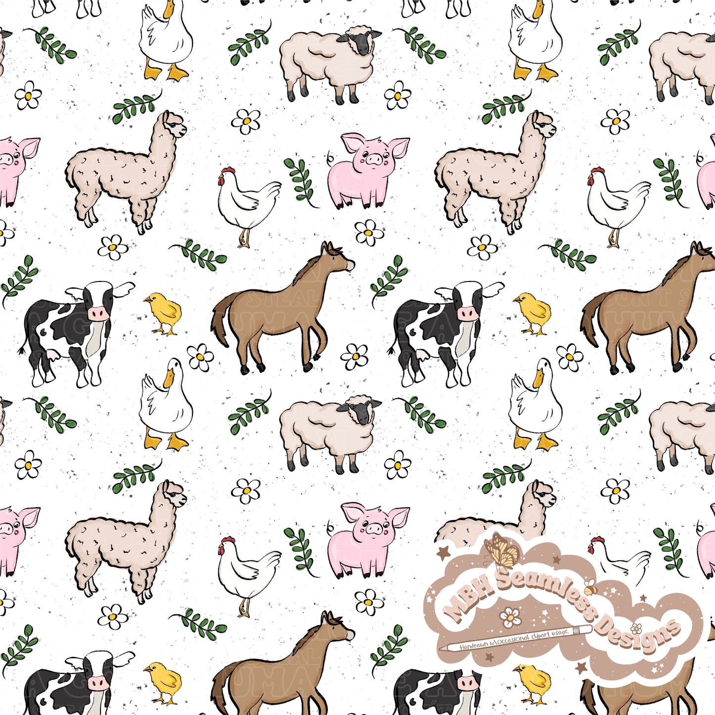 Boho Farm Animals Seamless Pattern MULTIPLE COLORWAYS