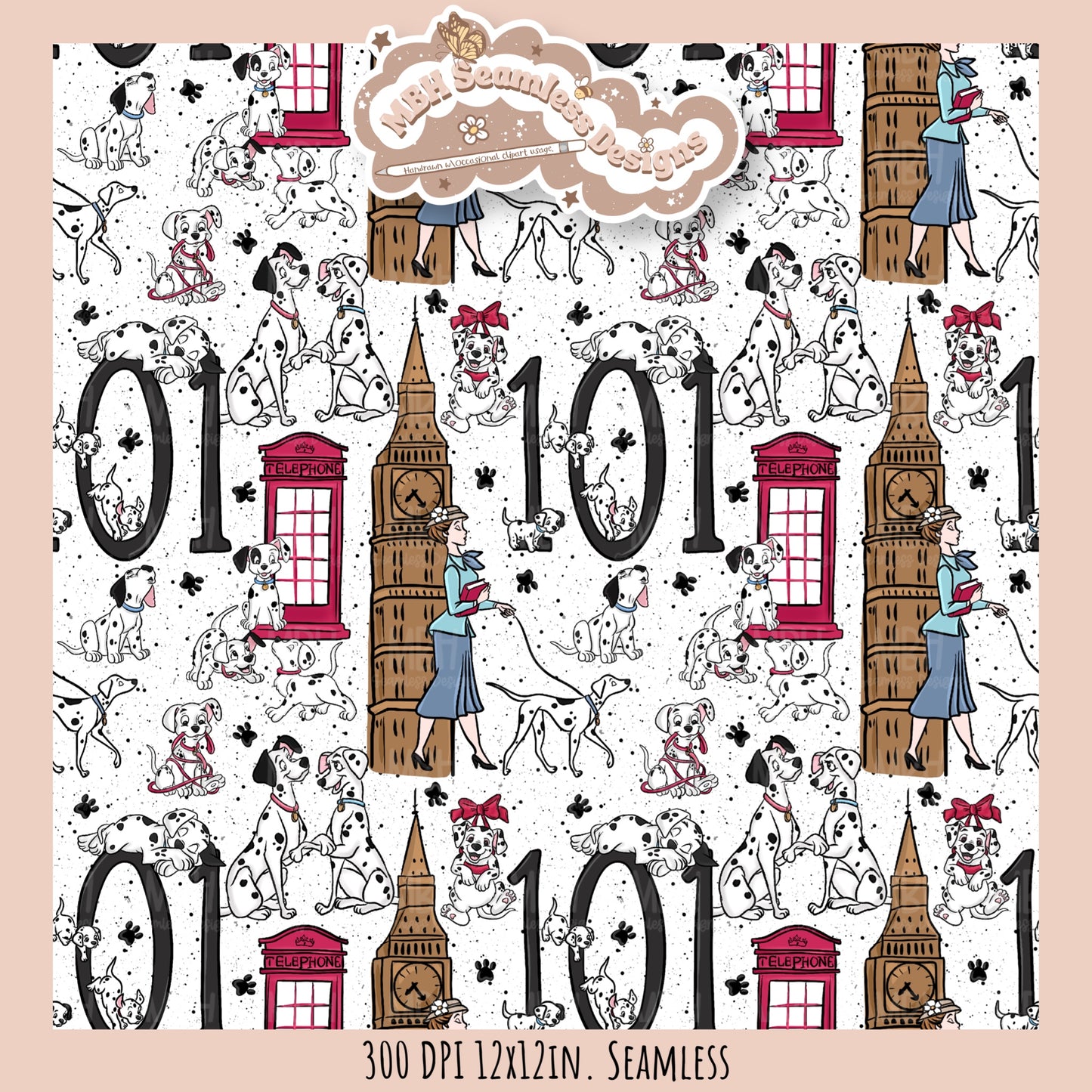 London Dalmations Seamless Pattern // Multiple Colorway Options