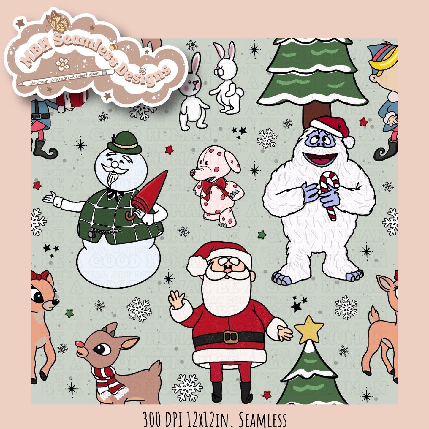 Rudolph and Friends Seamless & PNG MULTIPLE COLORWAYS