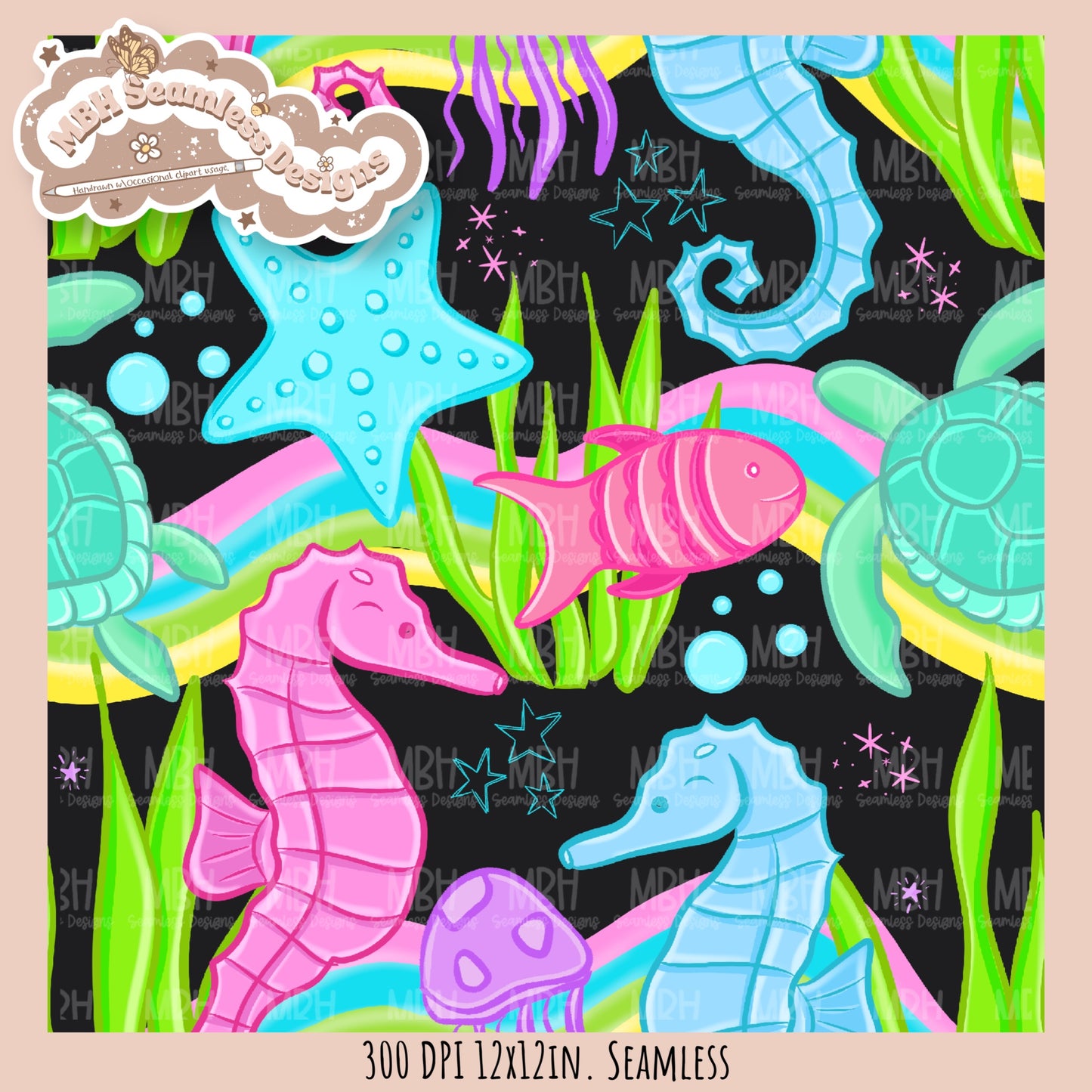 Vibrant Under the Sea Seamless Pattern MULTIPLE COLORWAYS