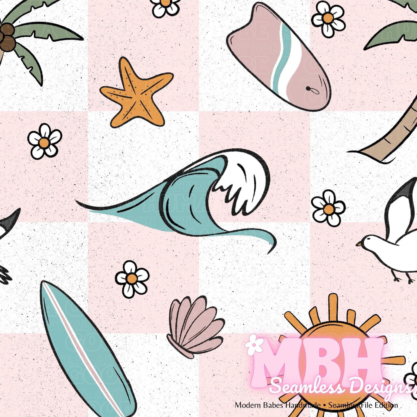 Girly Boho Surf Seamless Pattern MULTIPLE COLORWAYS