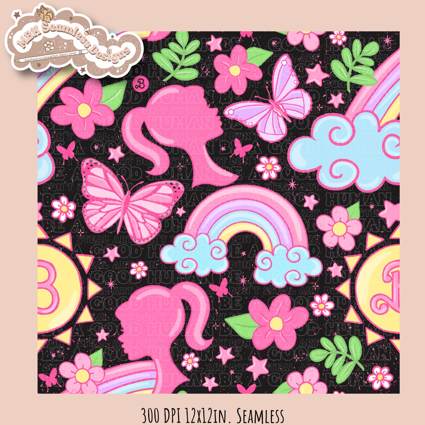 Non TM Spring Barbie Seamless Pattern MULTIPLE COLORWAYS