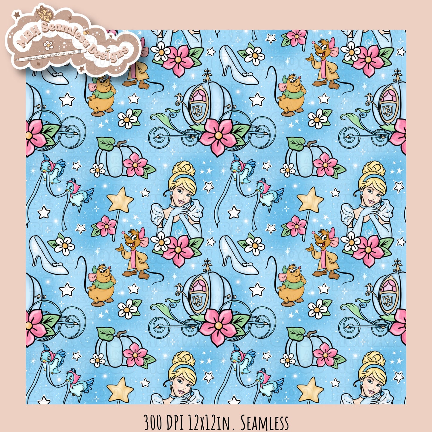 Starry Cinderella Seamless Pattern & PNG