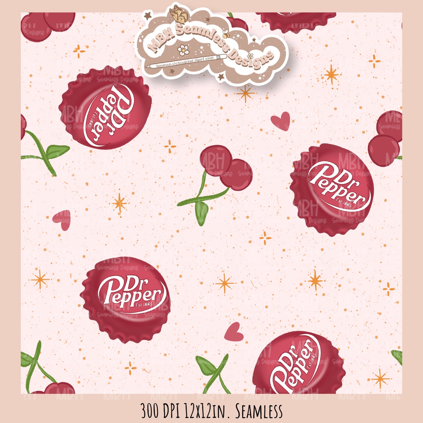Dr. Pepper Bottle Caps Seamless Pattern // Multiple Colorway Options