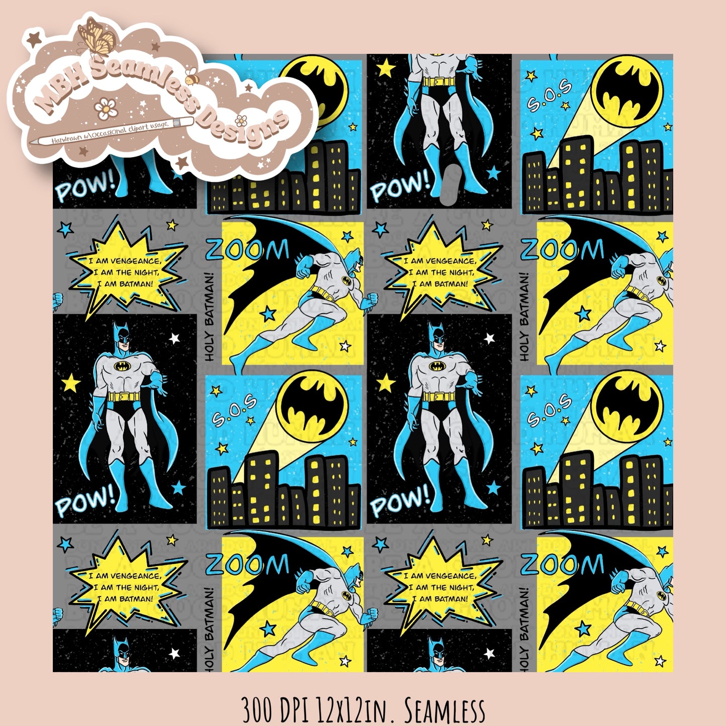 Batman Comic Seamless MULTIPLE COLORWAYS