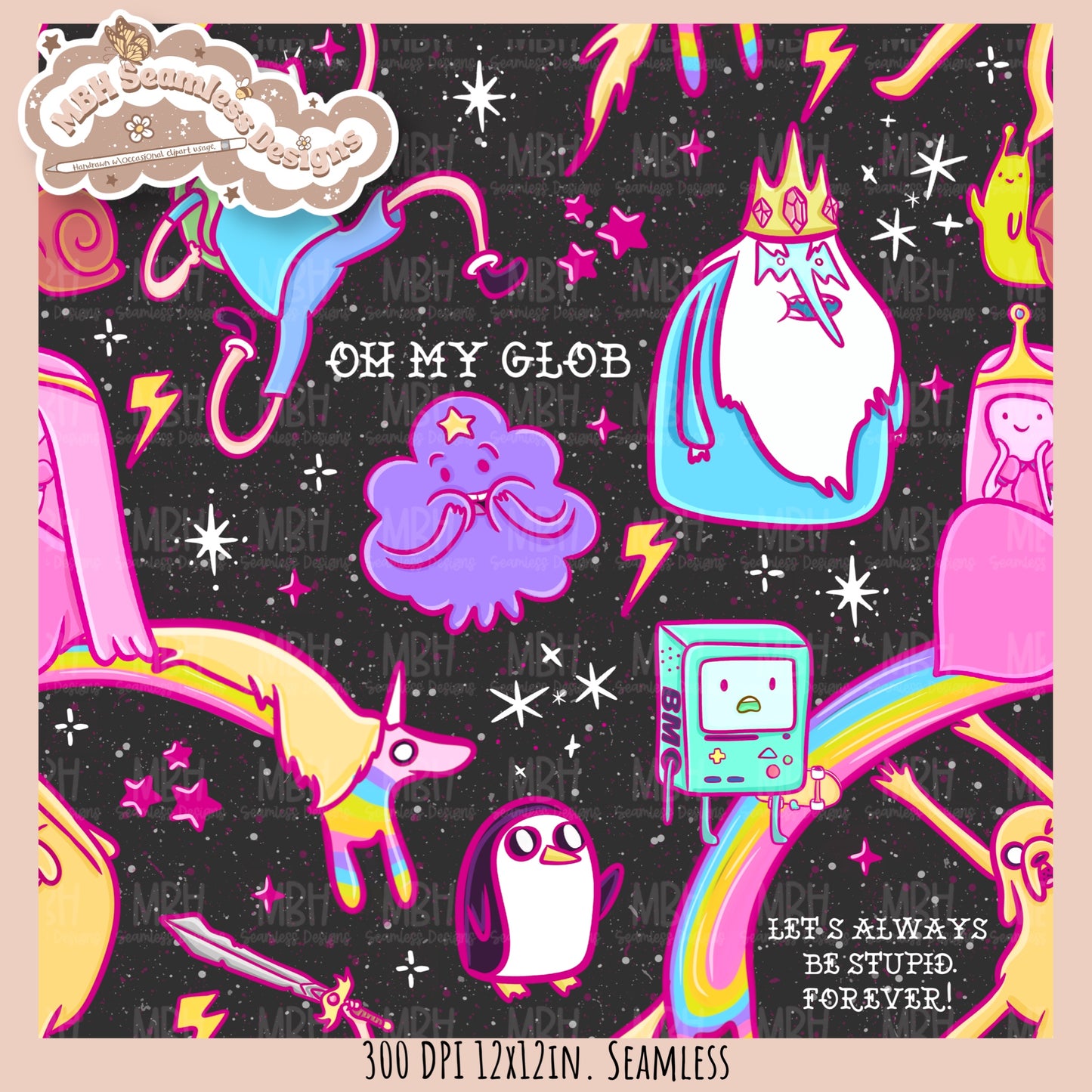 Pink Adventure Time Seamless Pattern // PNG // Assorted Colorway Options