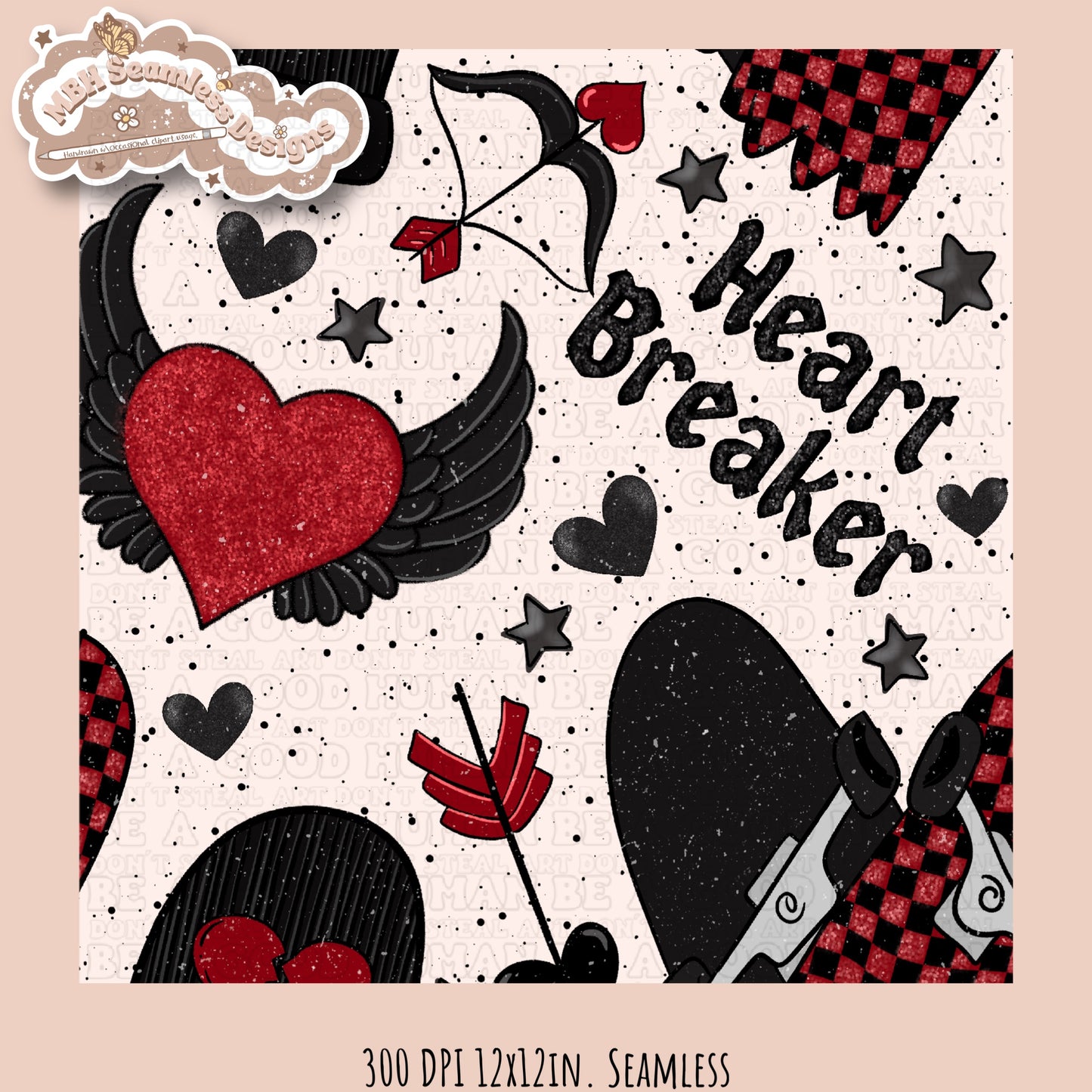 Heart Breaker Skater Boy Seamless Pattern MULTIPLE COLORWAYS