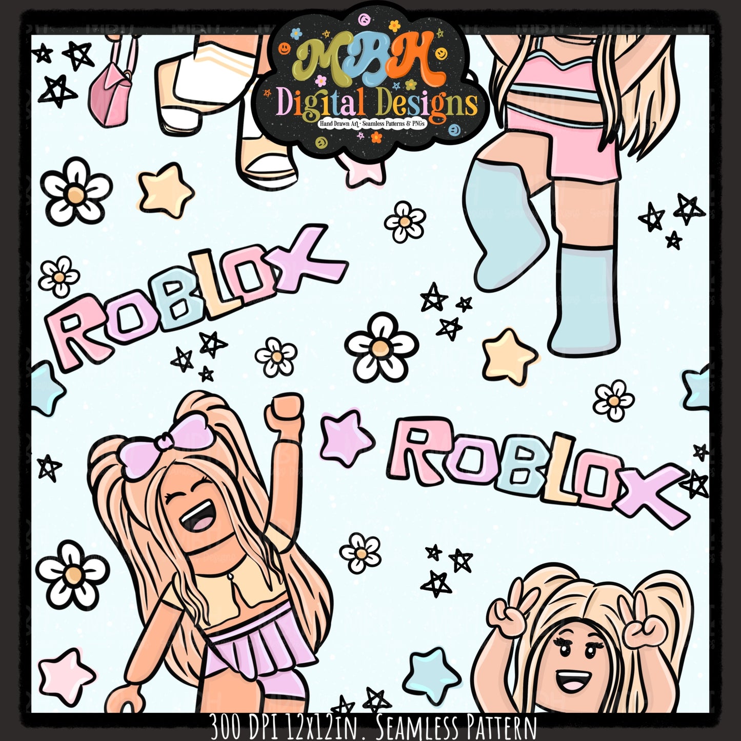 Girly Roblox Seamless Pattern MULTIPLE COLORWAYS