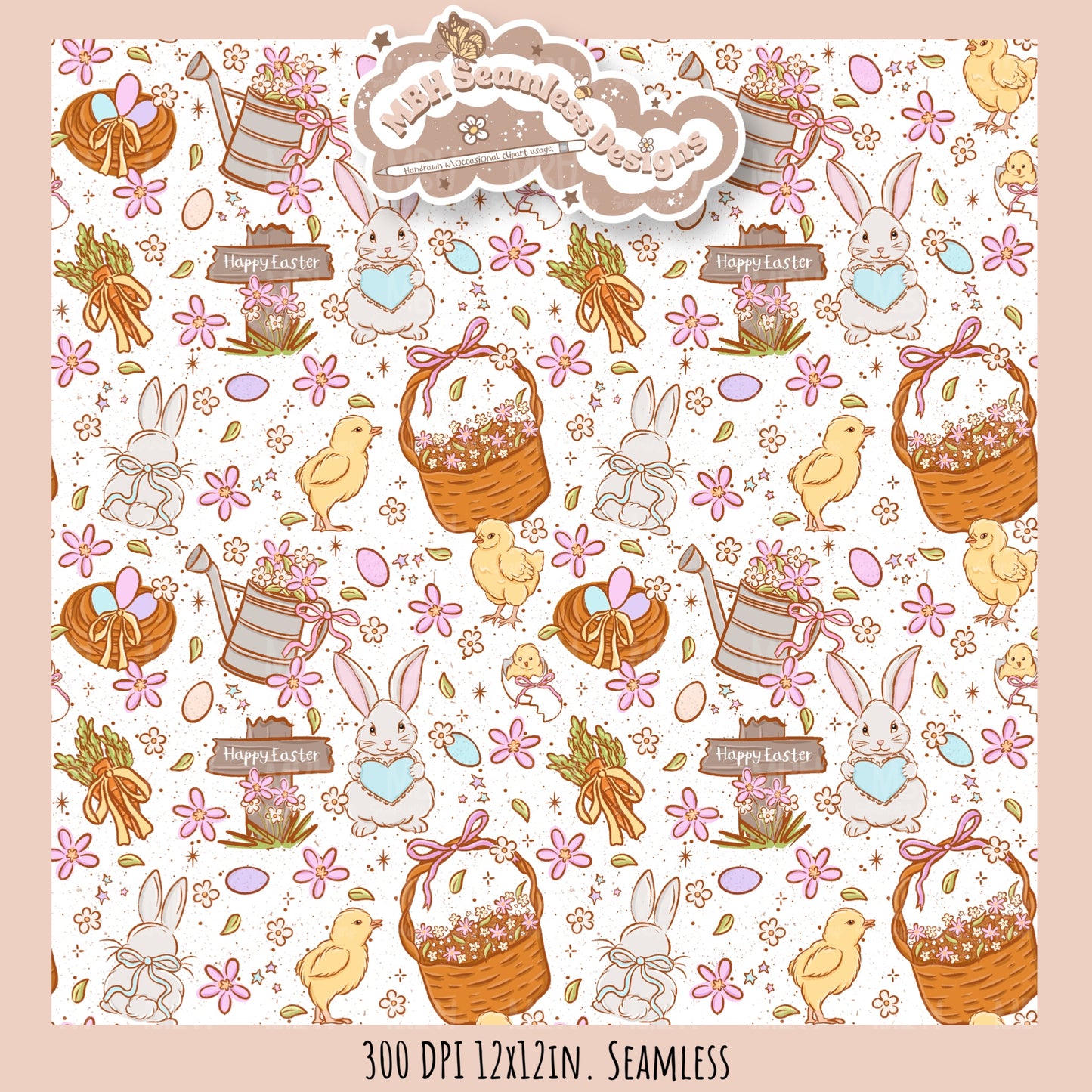 Whimsical Easter Seamless Pattern Multiple Colorway Options