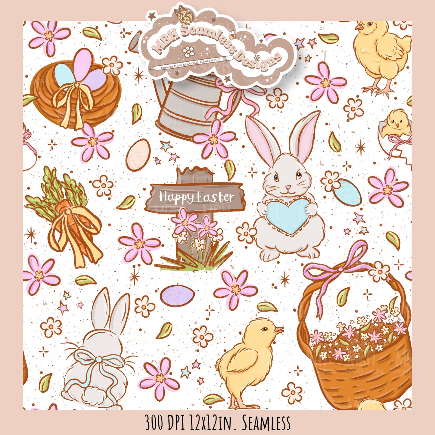 Whimsical Easter Seamless Pattern Multiple Colorway Options