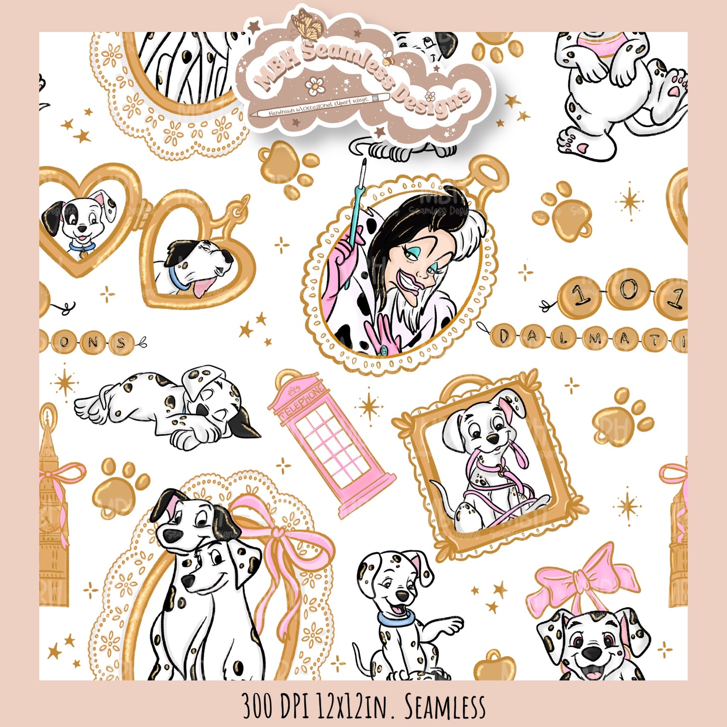 Dalmatian Charms Seamless Pattern // PNG // Multiple Colorway Options
