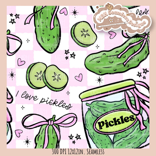 Coquette Pickles Seamless Pattern // PNG // Assorted Colorway Options