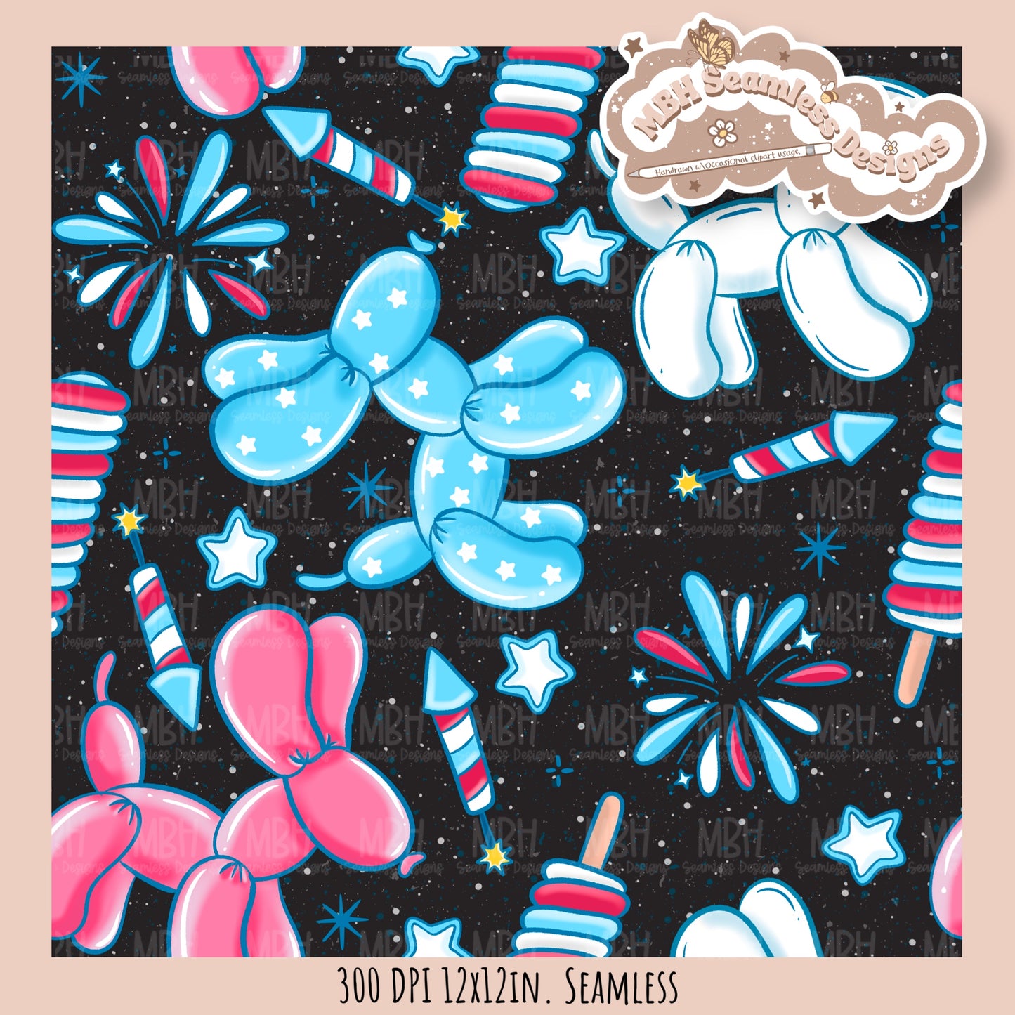 Starry FOJ Dog Balloons Seamless Pattern // SUB PNG // MULTIPLE COLORWAY OPTIONS