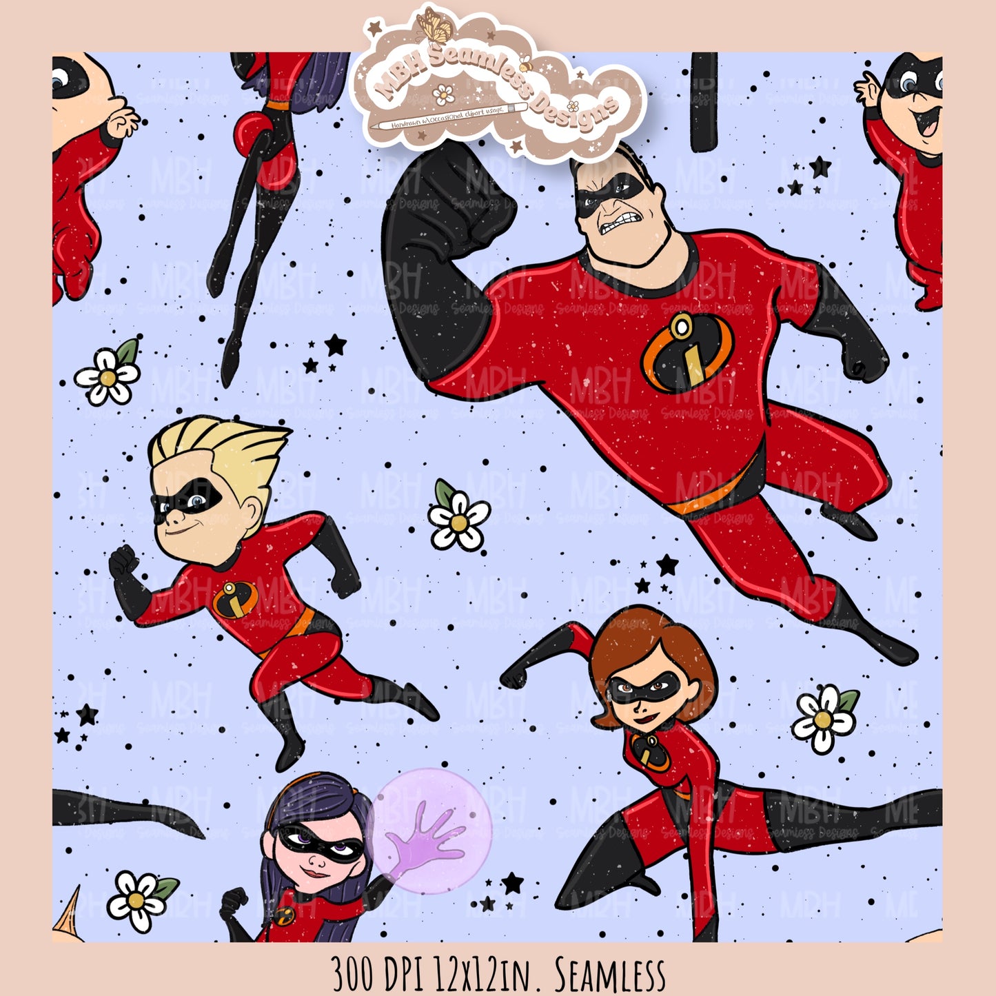 Girly Floral Spex Incredibles Seamless Pattern // PNG • MULTIPLE COLORWAYS