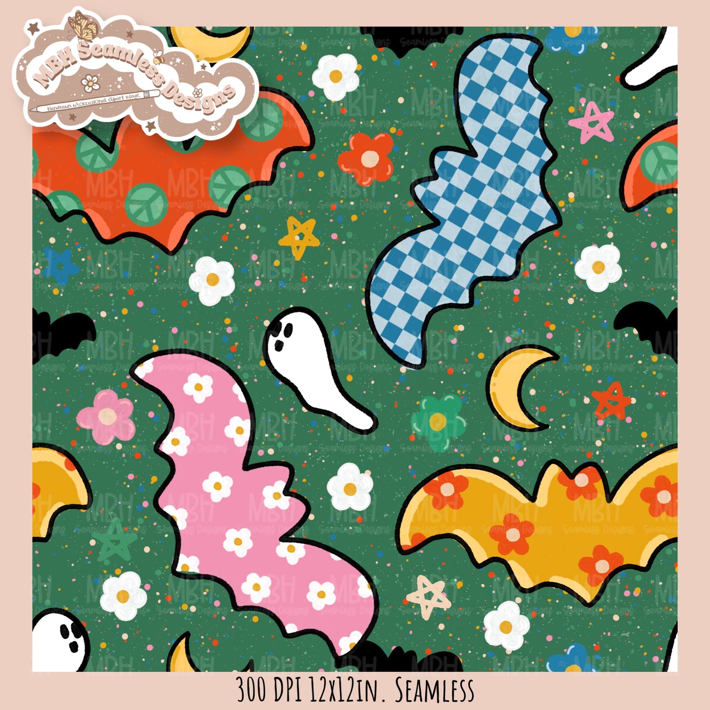Groovy Bats Seamless Pattern // Assorted Colorway Options