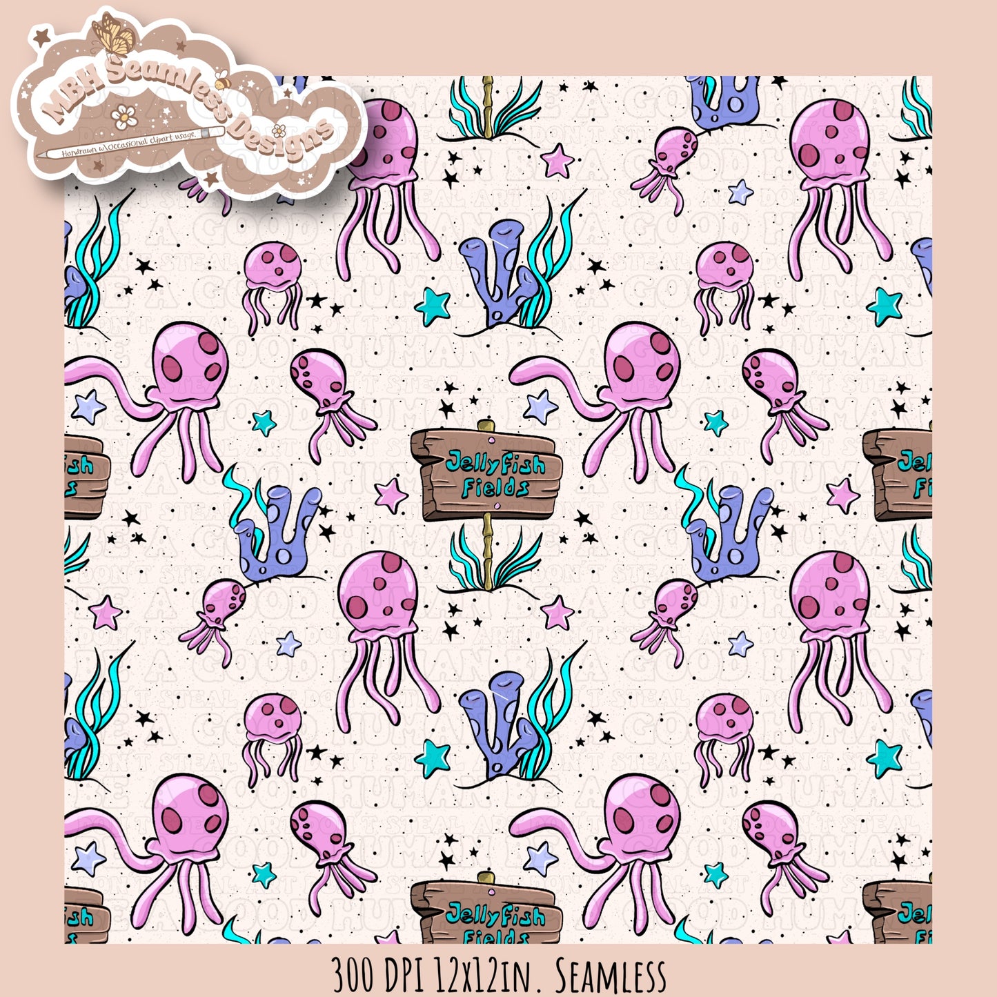 Jellyfish Fields Seamless Pattern MULTIPLE COLORWAYS