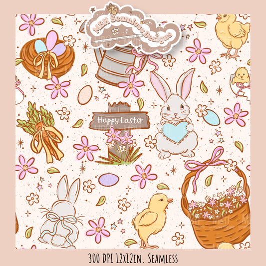Whimsical Easter Seamless Pattern Multiple Colorway Options