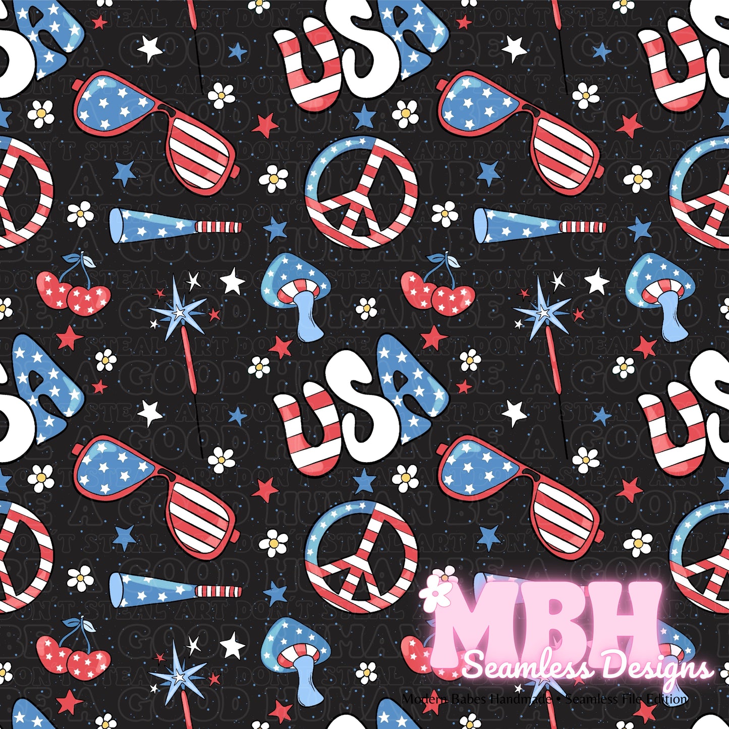 Groovy USA Seamless Pattern MULTIPLE COLORWAYS