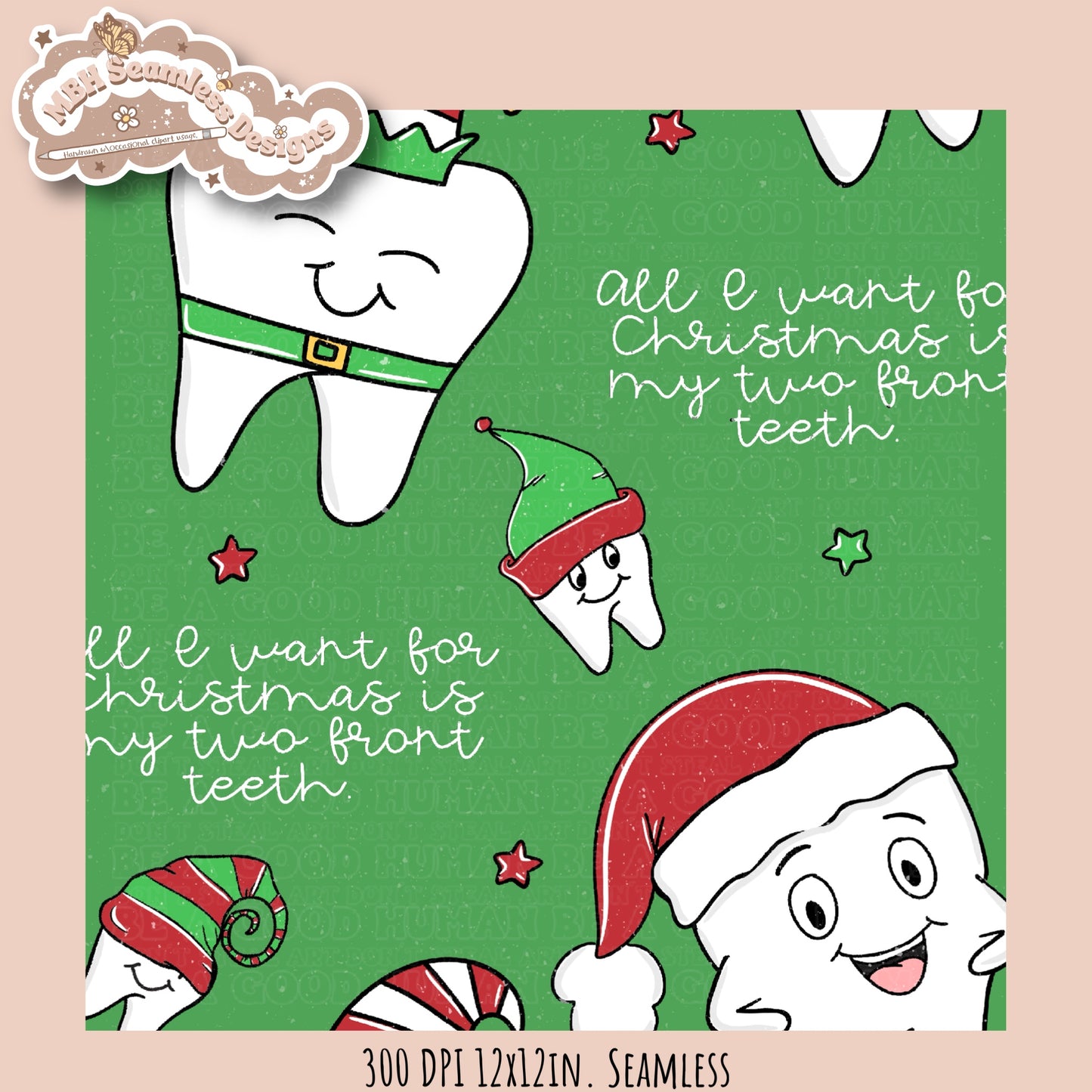 Two Front Teeth Christmas Seamless Pattern MULTIPLE COLORWAYS