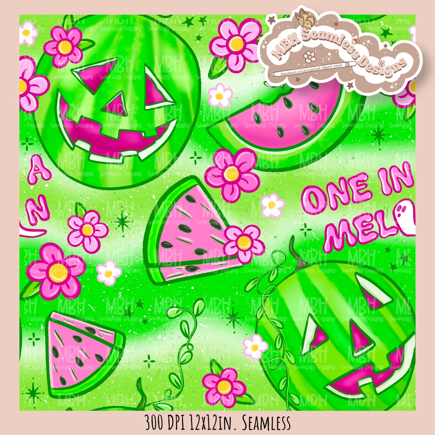 One in a Melon Seamless Pattern • Multiple Colorways • Coordinates•PNG