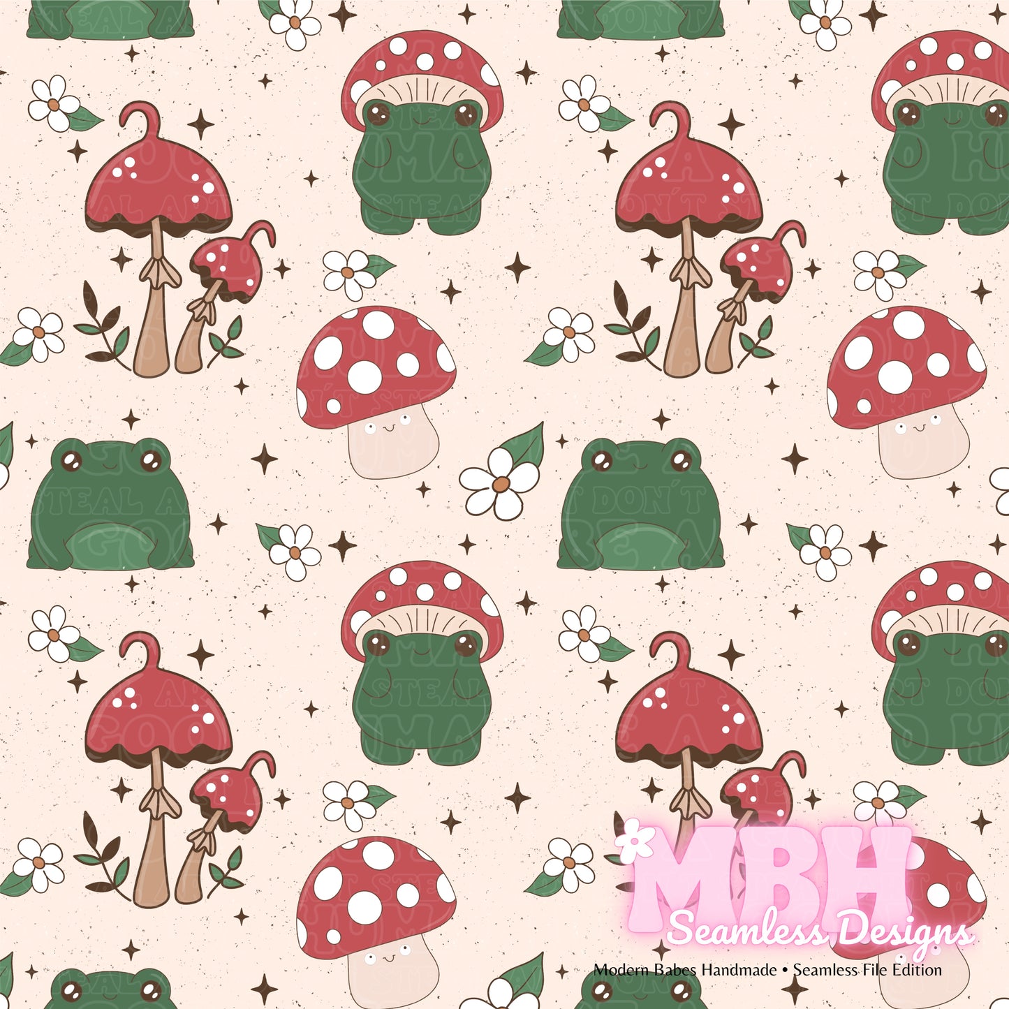 Cottagecore Toadstools Assorted Colorways Seamless Pattern