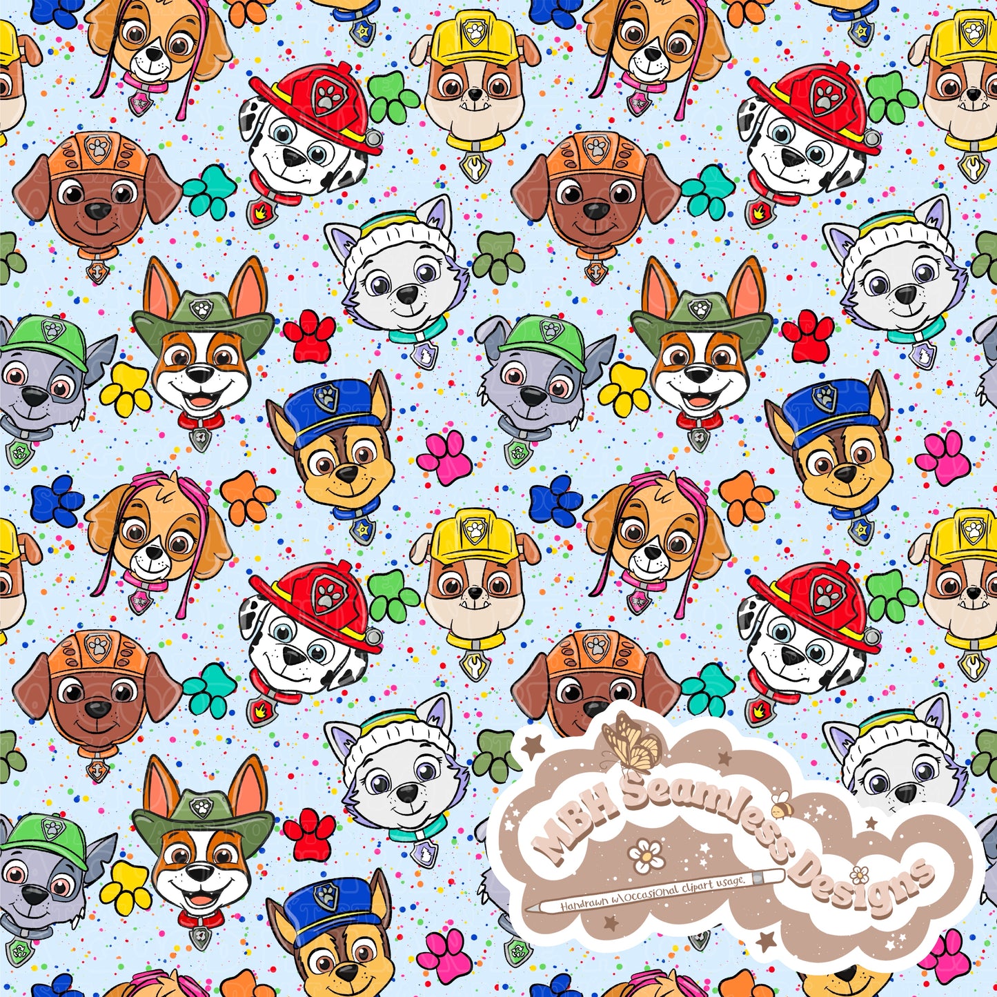 Paw Patrol Spex Seamless Pattern & PNG MULTIPLE COLORWAYS