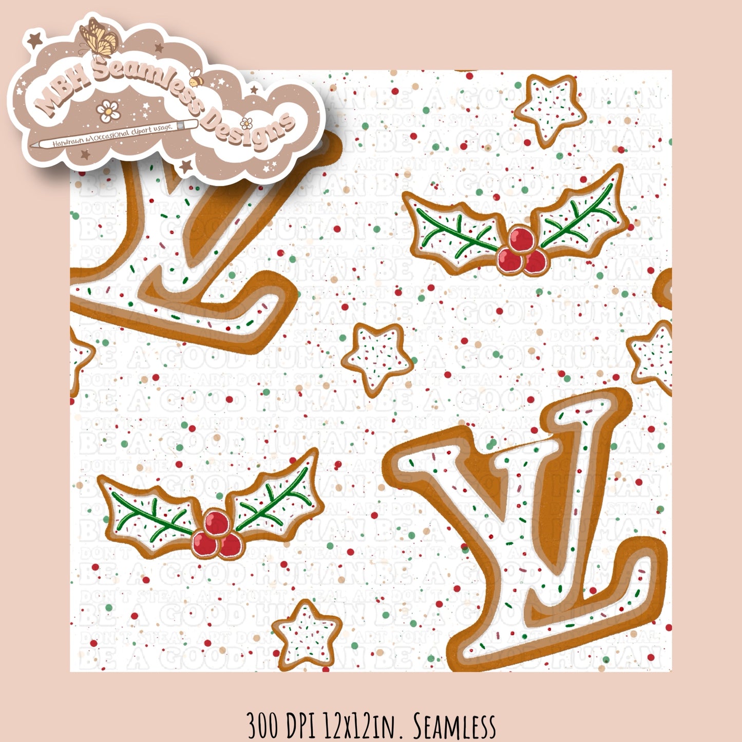 Boujee Gingerbread Cookies Seamless Pattern MULTIPLE COLORWAYS