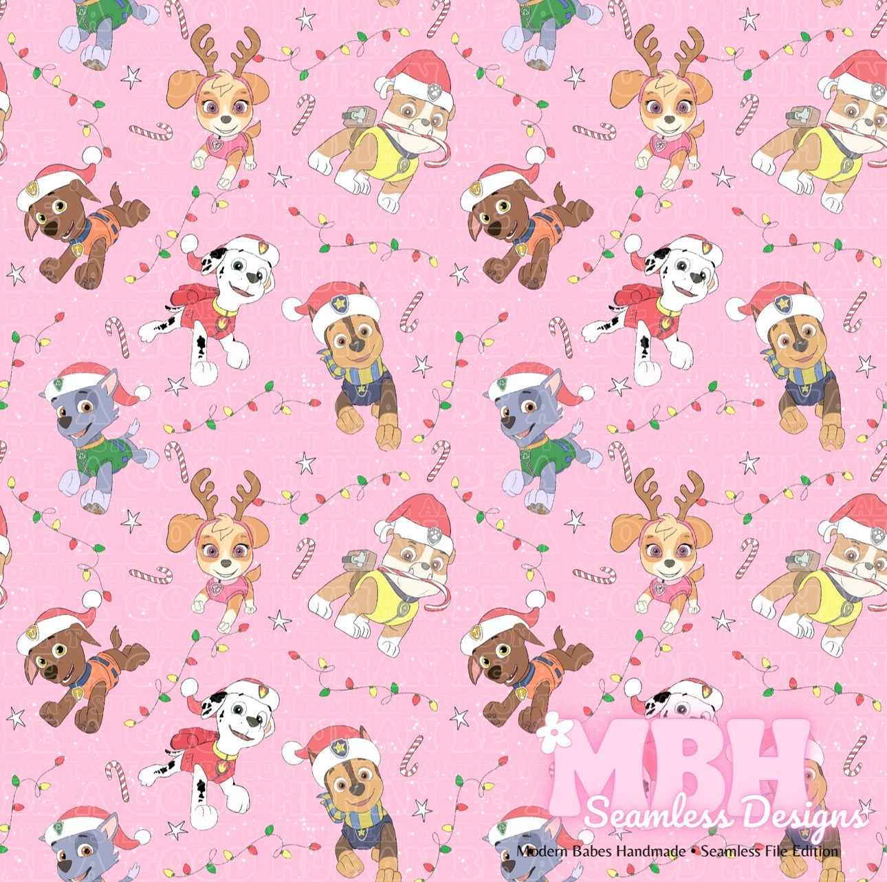 Paw Patrol Holiday Lights Seamless Pattern