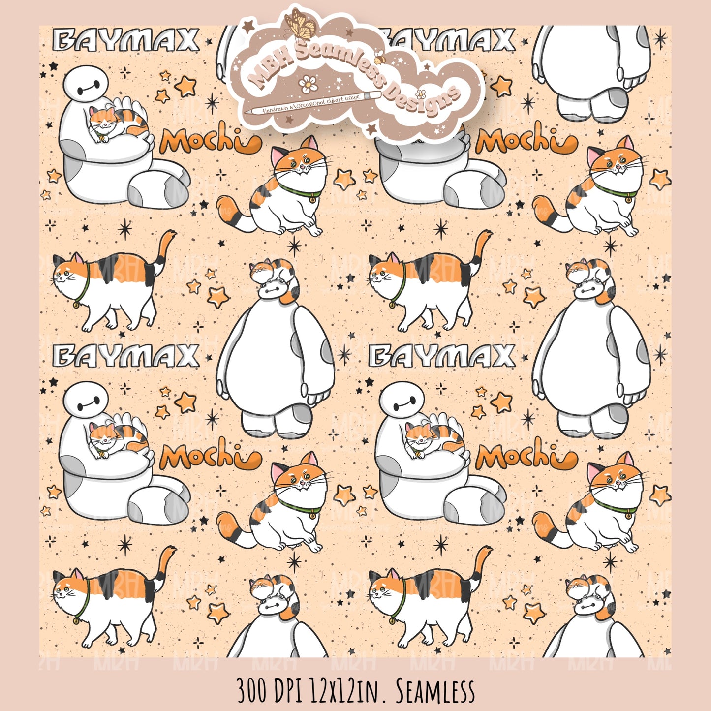 Starry Baymax Mochi Seamless Pattern // PNG // Multiple Colorway Options