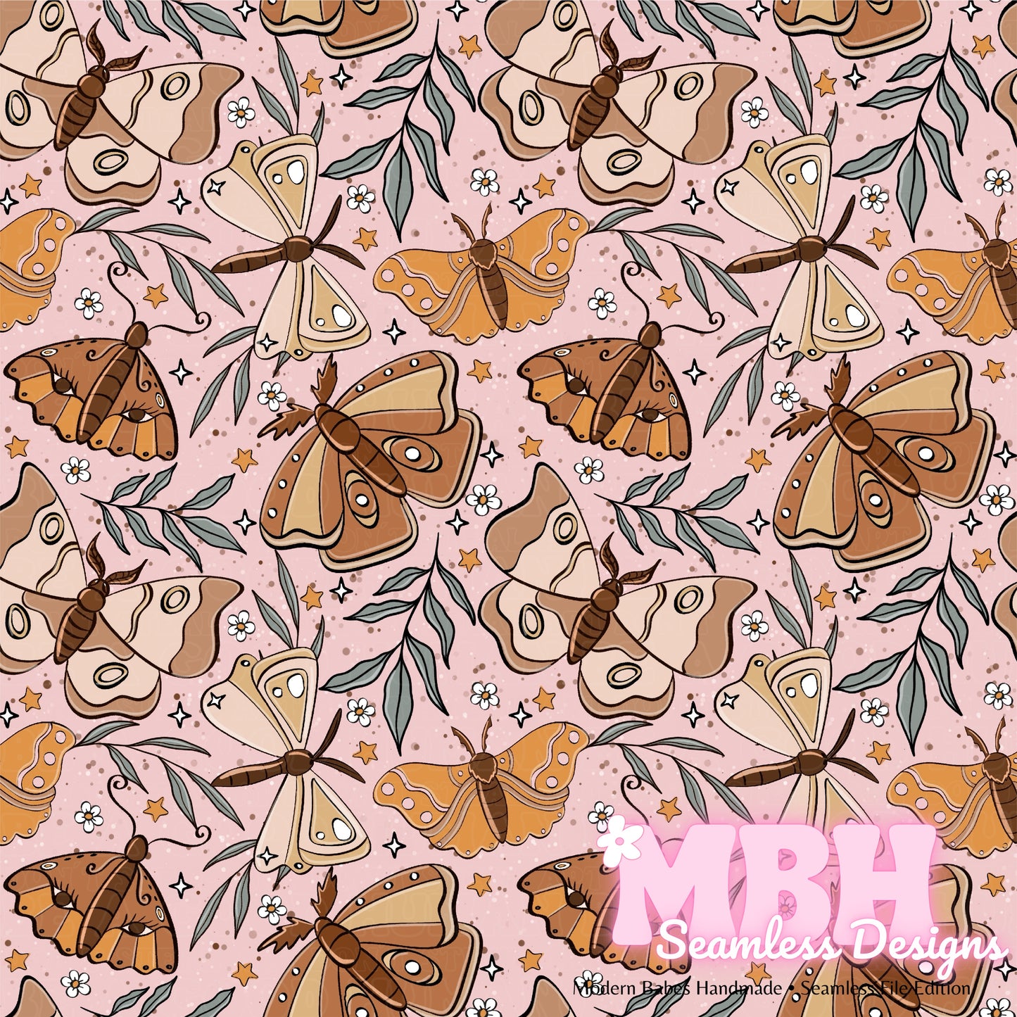 Bohemian Moths Seamless Pattern MULTIPLE COLORWAYS