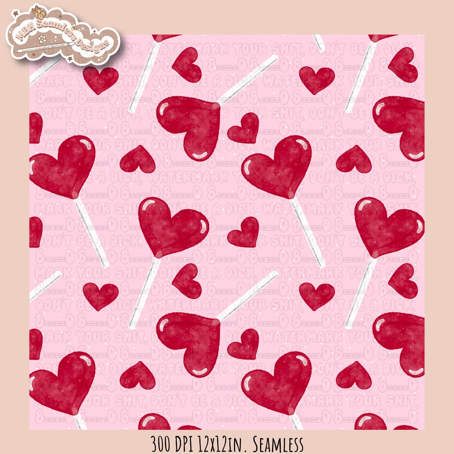 Watercolor Heart Pops Seamless Pattern MULTIPLE COLORWAYS