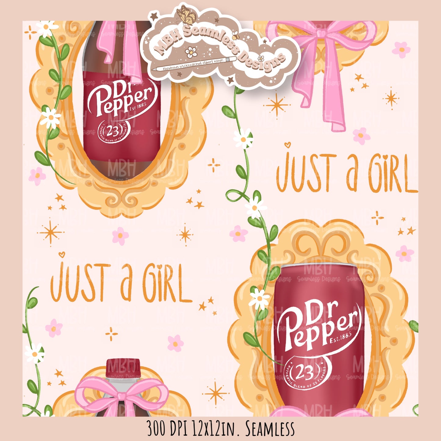 Coquette Dr.Pepper Frames Seamless Pattern//Multiple Colorway Options